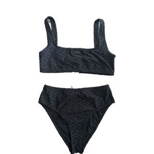 NWT VERSACE La Greca Two-PieceTerrycloth Bikini Swim Set in Black